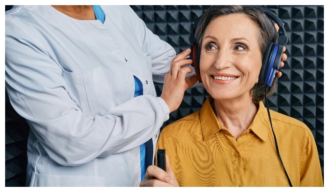 Woman getting a hearing test at her location audiologist in IL